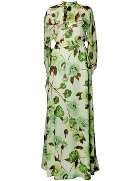 floral-print cape-design silk dress 