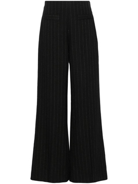 pinstriped wide-leg trousers