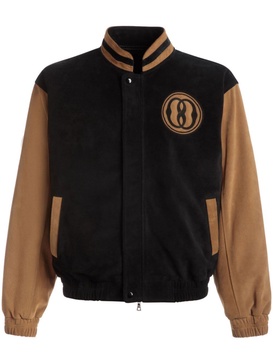 Emblem logo-patch suede bomber jacket