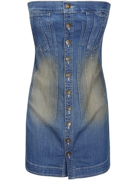 strapless denim minidress