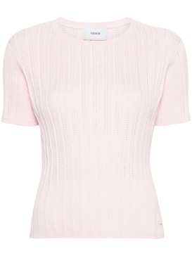 short-sleeve pointelle-knitted top