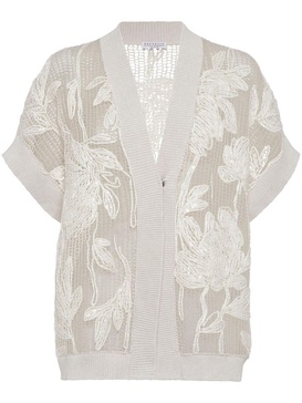 floral-embroidered V-neck cardigan