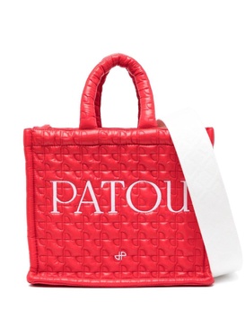 logo-embroidered quilted tote bag