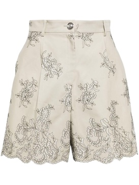 floral-embroidered high-waist shorts