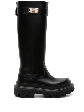 Leather Boots With Logoed Plaquee