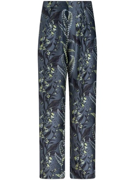 Foliage-print silk trousers