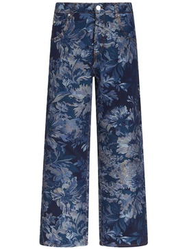 floral-jacquard wide-leg jeans