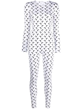 White Crescent Moon-Print Jumpsuit