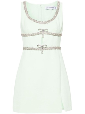 Self-Portrait Short Dress With Rhinestones And Round Neckline