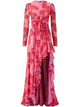 floral-print silk-georgette gown