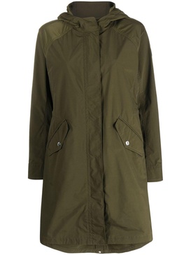 hooded mid-length coat