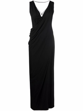 draped sleeveless evening dress