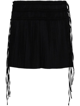 strap-detail pleated midi skirt