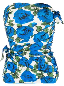 floral-print strapless top