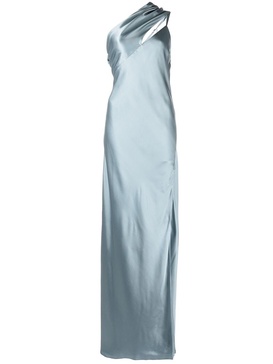 side-slit one-shoulder gown