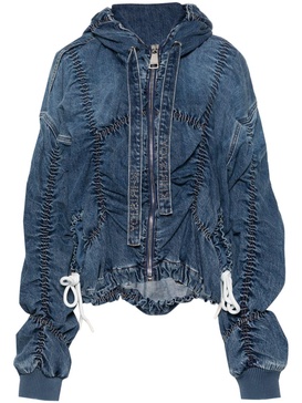 hooded ruched denim jacket