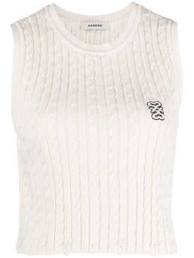 logo-embroidered cable-knit vest top