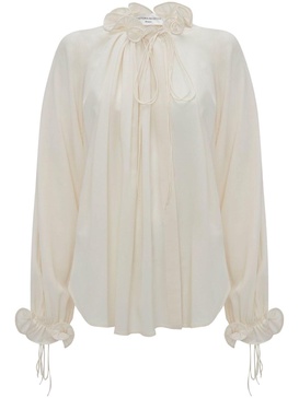 ruffle-trim pleated silk blouse