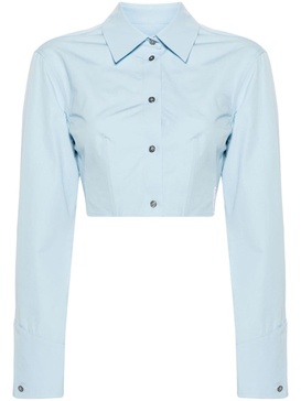 Blue Boned Cotton Cropped Shirt