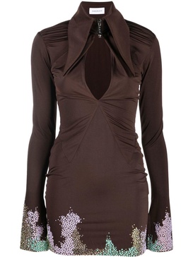 Brown Adara Embellished Mini Dress