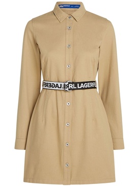 logo-belt long-sleeve shirt dress