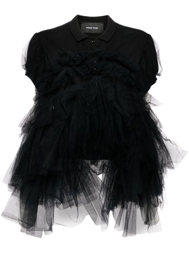 tulle frill puff sleeve Polo shirt