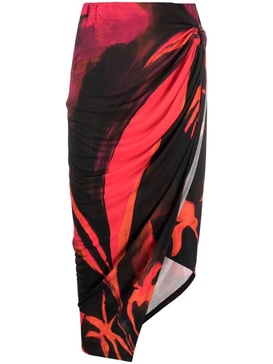 Queen's Gambit-print wrap midi skirt