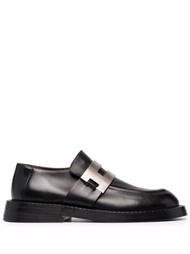 metallic-plaque loafers