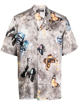 butterfly-print stretch-silk shirt