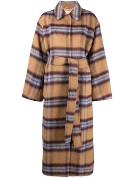 plaid-check print belted coat