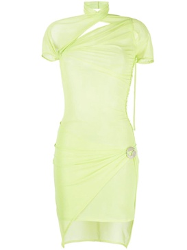 asymmetric drape mesh dress