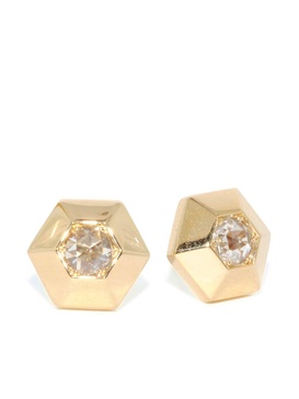 18kt yellow gold diamond hexagonal stud earrings