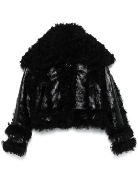 shearling-trim leather jacket