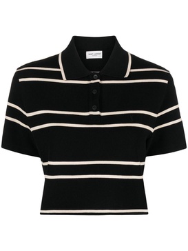 Striped piqué cropped polo shirt