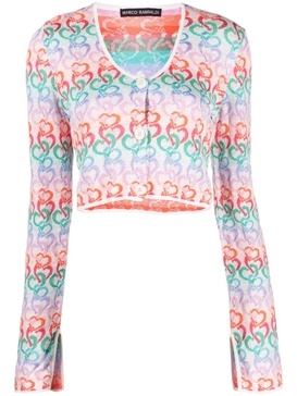 hearts-pattern cropped cardigan