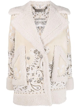 embroidered-paisley shearling coat