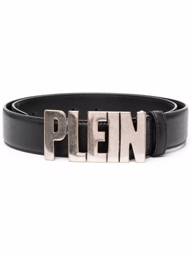 logo-plaque leather belt