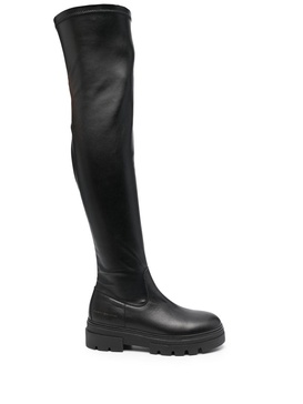 above-knee leather boots