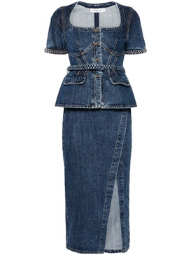 square-neck denim midi dress 