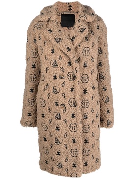 faux-fur embroidered-monogram coat