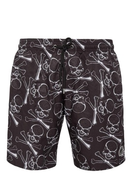 skull-print drawstring swim trunks