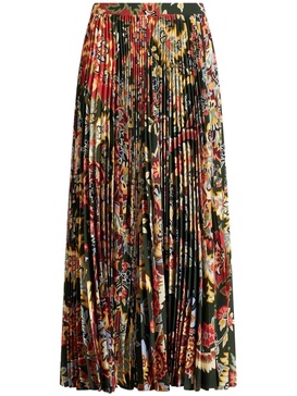 paisley-print pleated midi skirt