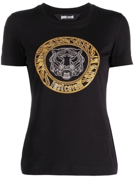 logo-print stud-embellished  T-shirt