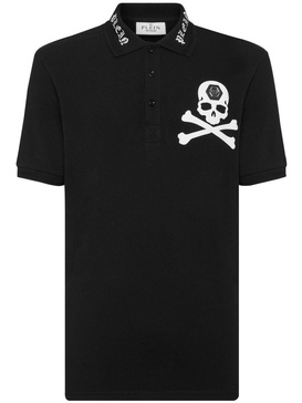 skull-print cotton polo shirt