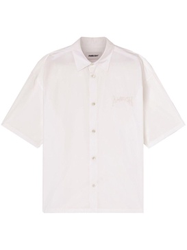 logo-patch semi-sheer shirt