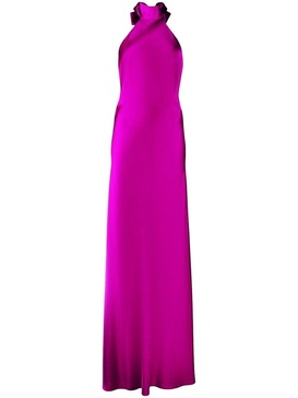 backless halter tie-fastening gown