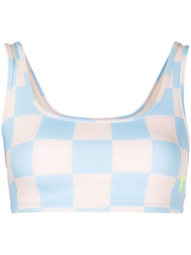 checked cut-out sports bra