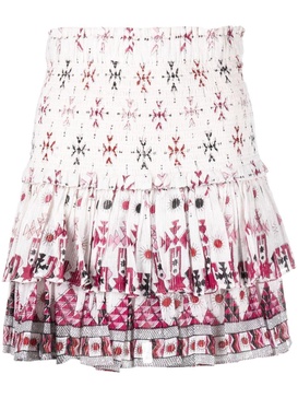 Naomi printed smocked cotton miniskirt