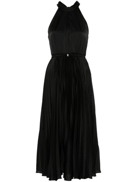 pleated satin midi dress