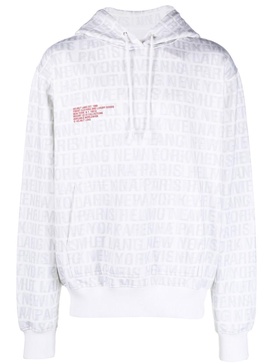 White Logo Print Cotton Hoodie